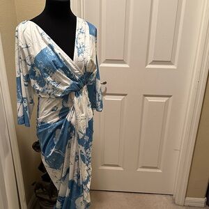 Chic Blue and White Long Sleeve Dress